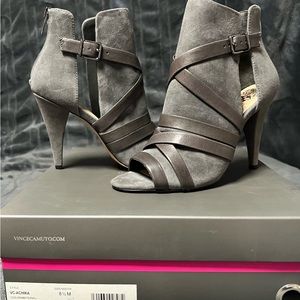Vince Camuto “Achika” Power Grey Suede Peep Toe Heel